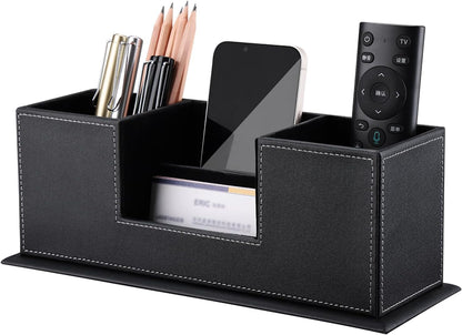 KINGFOM PU Leather Square Pens Pencils Holder Cup Desktop Stationery Organizer Case Office Accessories Container Box (black)