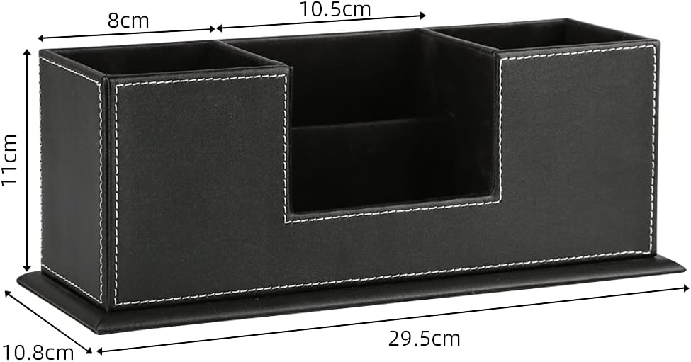 KINGFOM PU Leather Square Pens Pencils Holder Cup Desktop Stationery Organizer Case Office Accessories Container Box (black)