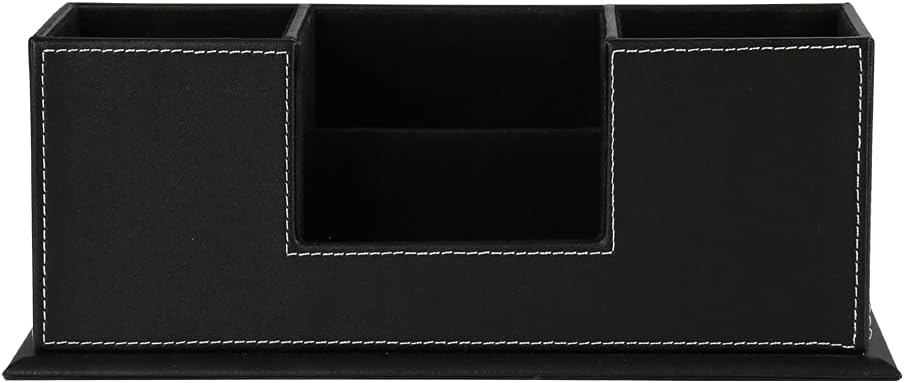 KINGFOM PU Leather Square Pens Pencils Holder Cup Desktop Stationery Organizer Case Office Accessories Container Box (black)