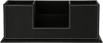 KINGFOM PU Leather Square Pens Pencils Holder Cup Desktop Stationery Organizer Case Office Accessories Container Box (black)