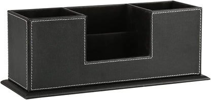 KINGFOM PU Leather Square Pens Pencils Holder Cup Desktop Stationery Organizer Case Office Accessories Container Box (black)