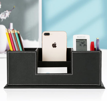 KINGFOM PU Leather Square Pens Pencils Holder Cup Desktop Stationery Organizer Case Office Accessories Container Box (black)
