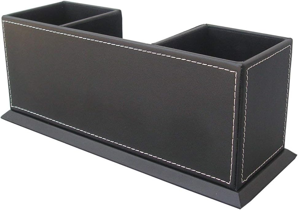 KINGFOM PU Leather Square Pens Pencils Holder Cup Desktop Stationery Organizer Case Office Accessories Container Box (black)