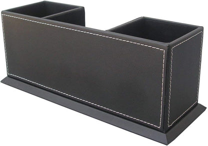 KINGFOM PU Leather Square Pens Pencils Holder Cup Desktop Stationery Organizer Case Office Accessories Container Box (black)