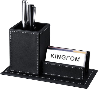 KINGFOM PU Leather Square Pens Pencils Holder Cup Desktop Stationery Organizer Case Office Accessories Container Box (black)