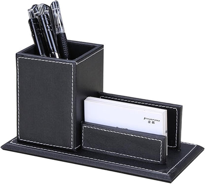 KINGFOM PU Leather Square Pens Pencils Holder Cup Desktop Stationery Organizer Case Office Accessories Container Box (black)