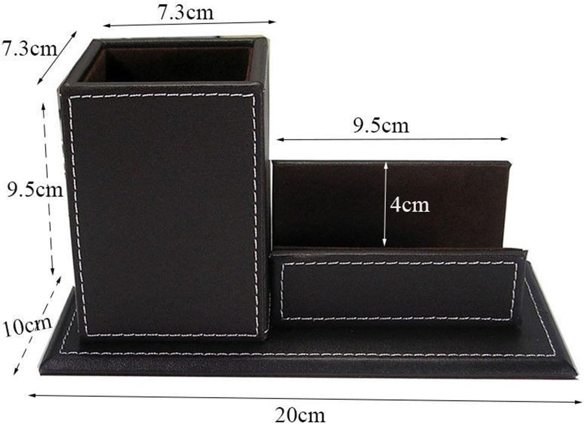 KINGFOM PU Leather Square Pens Pencils Holder Cup Desktop Stationery Organizer Case Office Accessories Container Box (black)