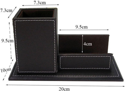 KINGFOM PU Leather Square Pens Pencils Holder Cup Desktop Stationery Organizer Case Office Accessories Container Box (black)