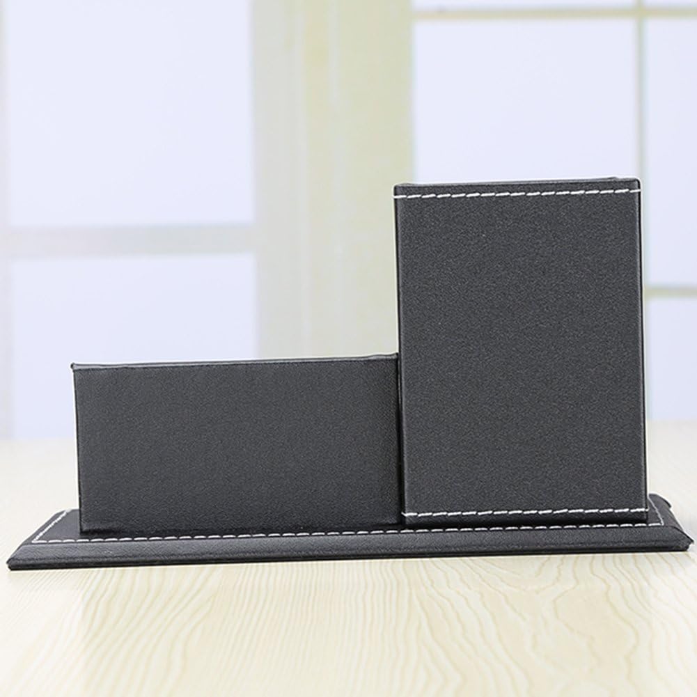 KINGFOM PU Leather Square Pens Pencils Holder Cup Desktop Stationery Organizer Case Office Accessories Container Box (black)