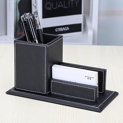 KINGFOM PU Leather Square Pens Pencils Holder Cup Desktop Stationery Organizer Case Office Accessories Container Box (black)