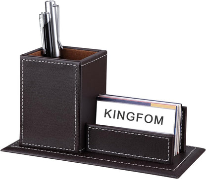 KINGFOM PU Leather Square Pens Pencils Holder Cup Desktop Stationery Organizer Case Office Accessories Container Box (black)
