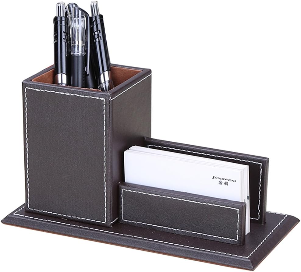 KINGFOM PU Leather Square Pens Pencils Holder Cup Desktop Stationery Organizer Case Office Accessories Container Box (black)