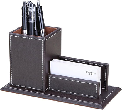 KINGFOM PU Leather Square Pens Pencils Holder Cup Desktop Stationery Organizer Case Office Accessories Container Box (black)