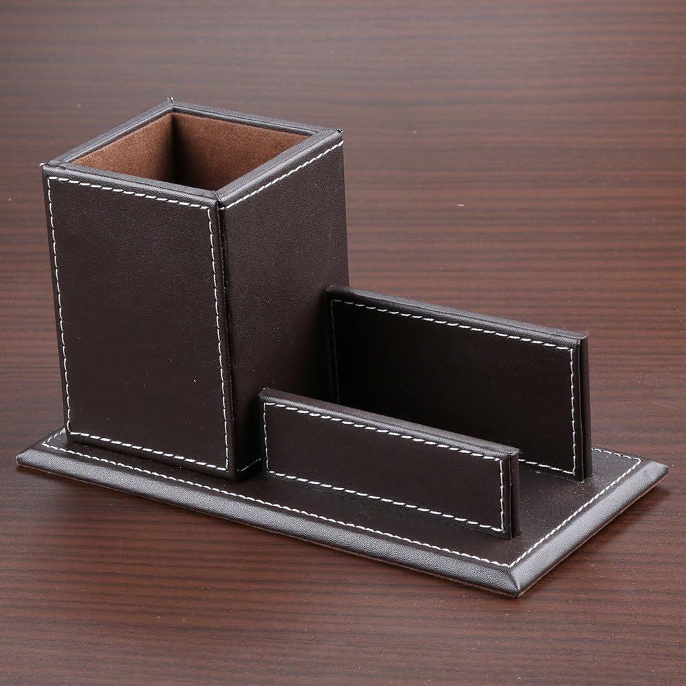 KINGFOM PU Leather Square Pens Pencils Holder Cup Desktop Stationery Organizer Case Office Accessories Container Box (black)