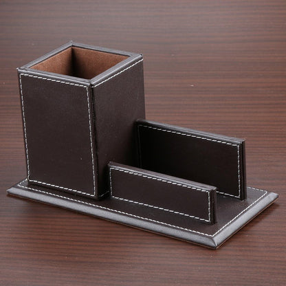 KINGFOM PU Leather Square Pens Pencils Holder Cup Desktop Stationery Organizer Case Office Accessories Container Box (black)