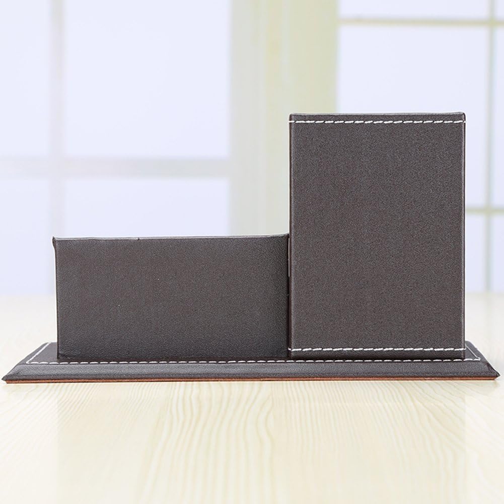 KINGFOM PU Leather Square Pens Pencils Holder Cup Desktop Stationery Organizer Case Office Accessories Container Box (black)
