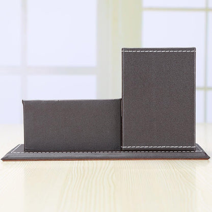 KINGFOM PU Leather Square Pens Pencils Holder Cup Desktop Stationery Organizer Case Office Accessories Container Box (black)