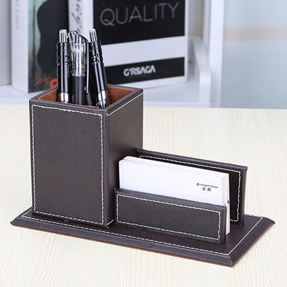 KINGFOM PU Leather Square Pens Pencils Holder Cup Desktop Stationery Organizer Case Office Accessories Container Box (black)
