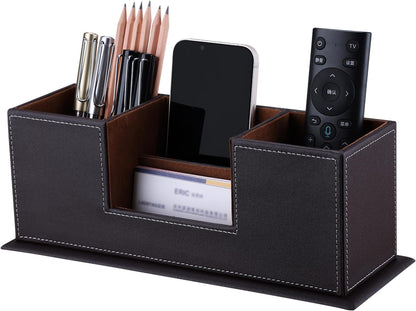 KINGFOM PU Leather Square Pens Pencils Holder Cup Desktop Stationery Organizer Case Office Accessories Container Box (black)