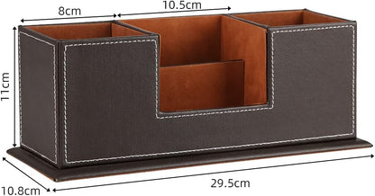 KINGFOM PU Leather Square Pens Pencils Holder Cup Desktop Stationery Organizer Case Office Accessories Container Box (black)