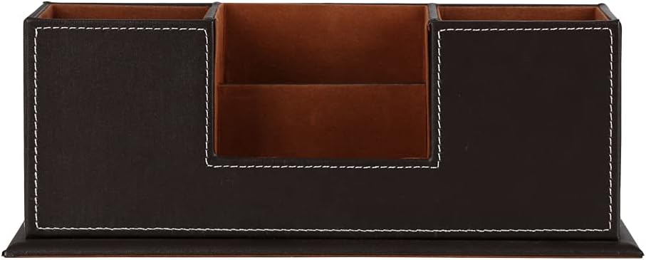KINGFOM PU Leather Square Pens Pencils Holder Cup Desktop Stationery Organizer Case Office Accessories Container Box (black)