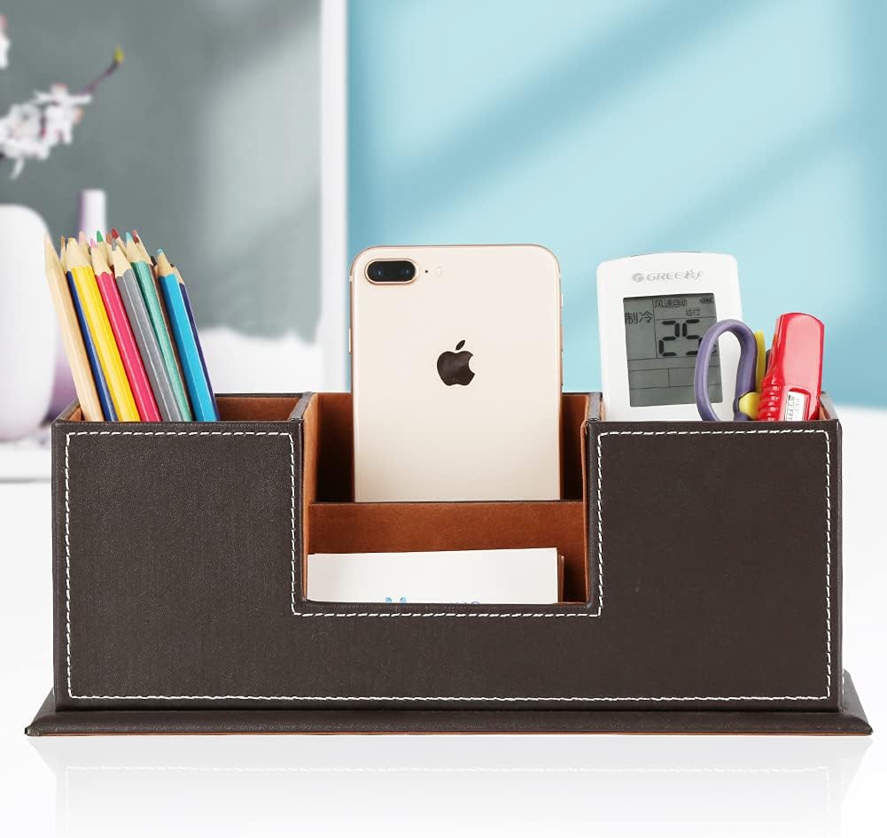 KINGFOM PU Leather Square Pens Pencils Holder Cup Desktop Stationery Organizer Case Office Accessories Container Box (black)
