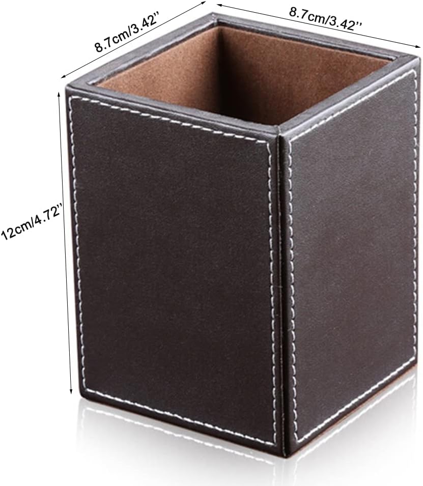 KINGFOM PU Leather Square Pens Pencils Holder Cup Desktop Stationery Organizer Case Office Accessories Container Box (black)