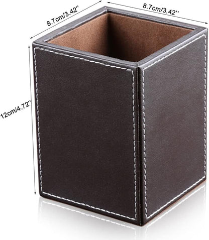 KINGFOM PU Leather Square Pens Pencils Holder Cup Desktop Stationery Organizer Case Office Accessories Container Box (black)