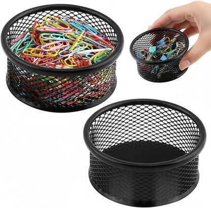 2 Pack Mesh Paper Clip Holder, Paperclip Holders for Desk Binder Wire Mesh Bowls, Stackable Paperclip Dispenser Organizer for Office Binder Box