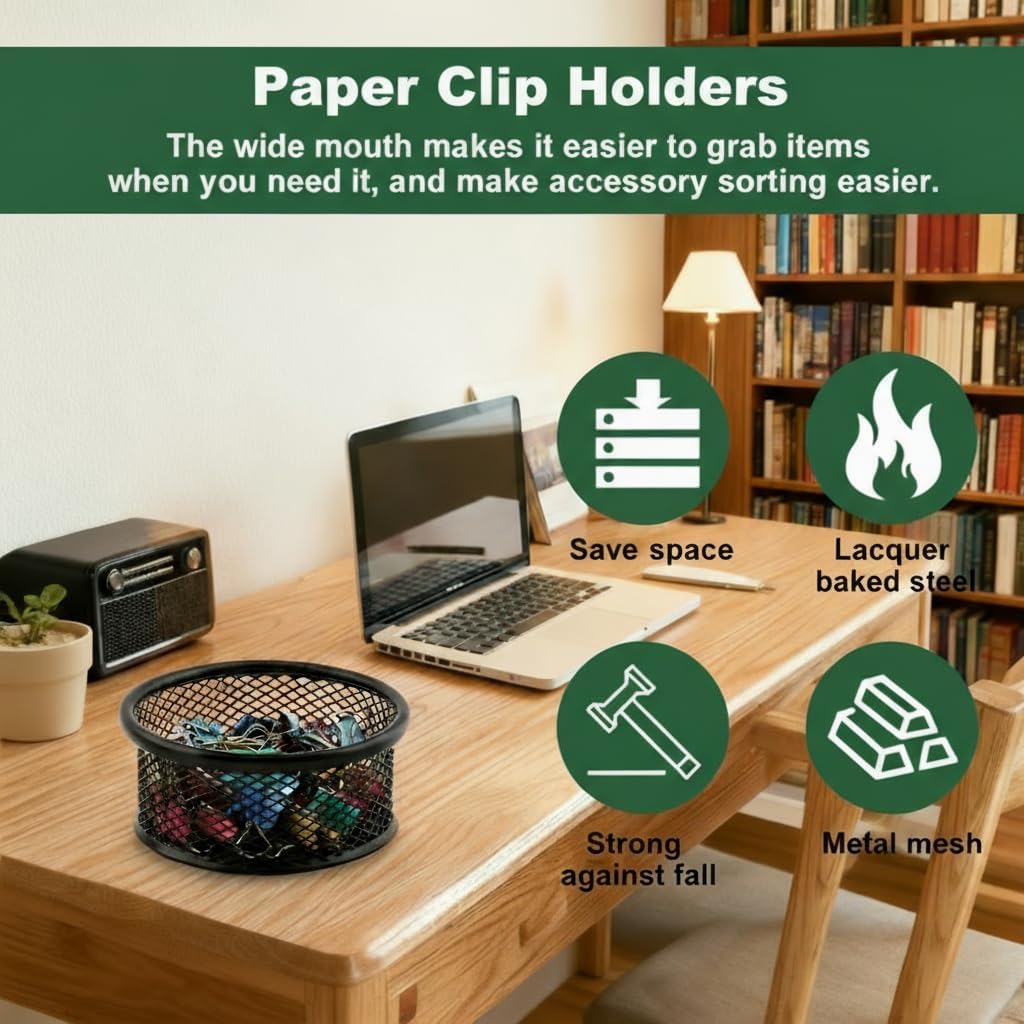 2 Pack Mesh Paper Clip Holder, Paperclip Holders for Desk Binder Wire Mesh Bowls, Stackable Paperclip Dispenser Organizer for Office Binder Box