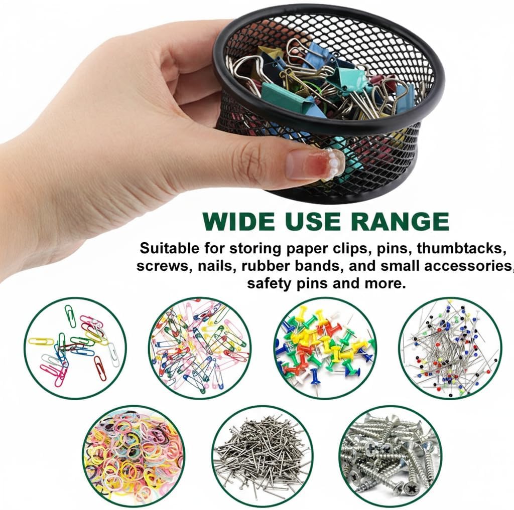 2 Pack Mesh Paper Clip Holder, Paperclip Holders for Desk Binder Wire Mesh Bowls, Stackable Paperclip Dispenser Organizer for Office Binder Box