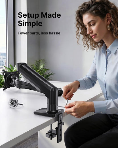 FlowLift™ Single Monitor Mount, 13 to 32 Inch Monitor Arm, Adjustable Monitor Stand, Vesa Mount with Clamp and Grommet Base - Fits 4.4 to 19.8lbs LCD Computer Monitors