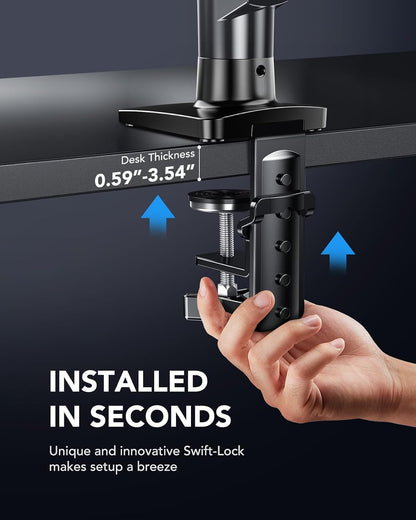 FlowLift™ Single Monitor Mount, 13 to 32 Inch Monitor Arm, Adjustable Monitor Stand, Vesa Mount with Clamp and Grommet Base - Fits 4.4 to 19.8lbs LCD Computer Monitors