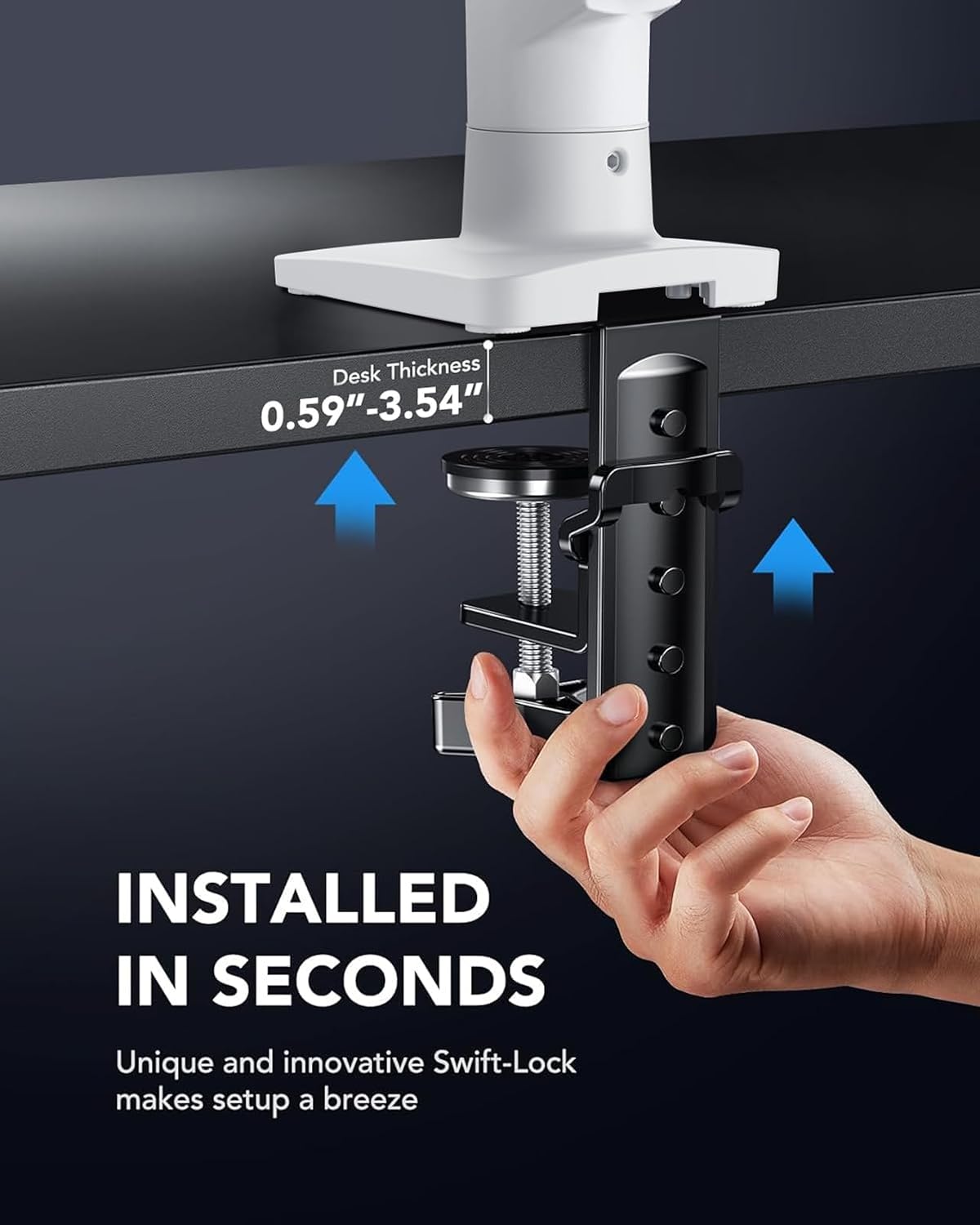 FlowLift™ Single Monitor Mount, 13 to 32 Inch Monitor Arm, Adjustable Monitor Stand, Vesa Mount with Clamp and Grommet Base - Fits 4.4 to 19.8lbs LCD Computer Monitors