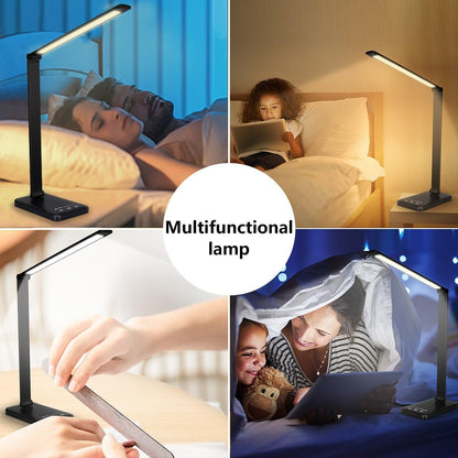 LED Desk Lamp Dimmable Table Lamp Reading Lamp with USB Charging Port, 5 Lighting Modes, Sensitive Control, 30/60 Minutes Timer (White, First-Generation)