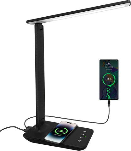 LED Desk Lamp Dimmable Table Lamp Reading Lamp with USB Charging Port, 5 Lighting Modes, Sensitive Control, 30/60 Minutes Timer (White, First-Generation)