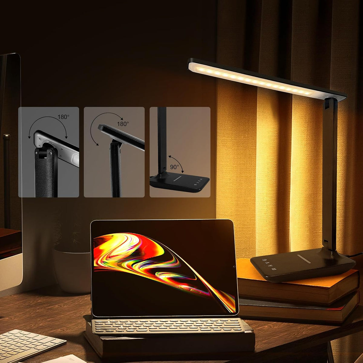 LED Desk Lamp Dimmable Table Lamp Reading Lamp with USB Charging Port, 5 Lighting Modes, Sensitive Control, 30/60 Minutes Timer (White, First-Generation)