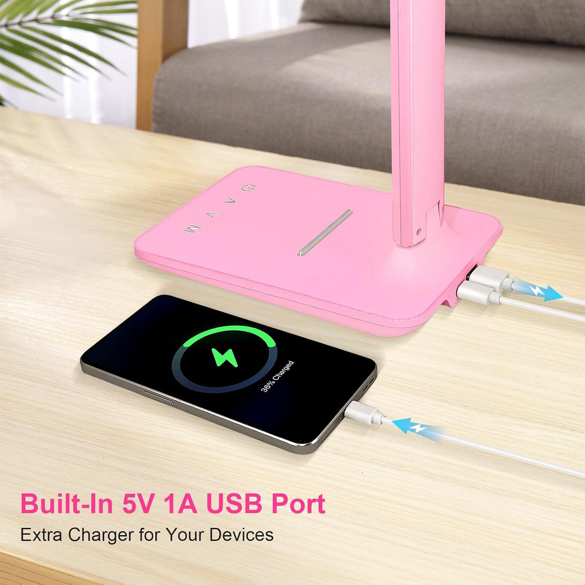 LED Desk Lamp Dimmable Table Lamp Reading Lamp with USB Charging Port, 5 Lighting Modes, Sensitive Control, 30/60 Minutes Timer (White, First-Generation)