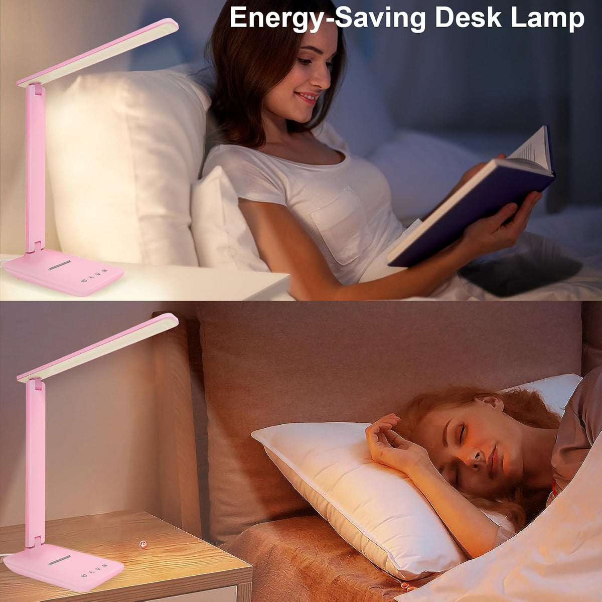 LED Desk Lamp Dimmable Table Lamp Reading Lamp with USB Charging Port, 5 Lighting Modes, Sensitive Control, 30/60 Minutes Timer (White, First-Generation)