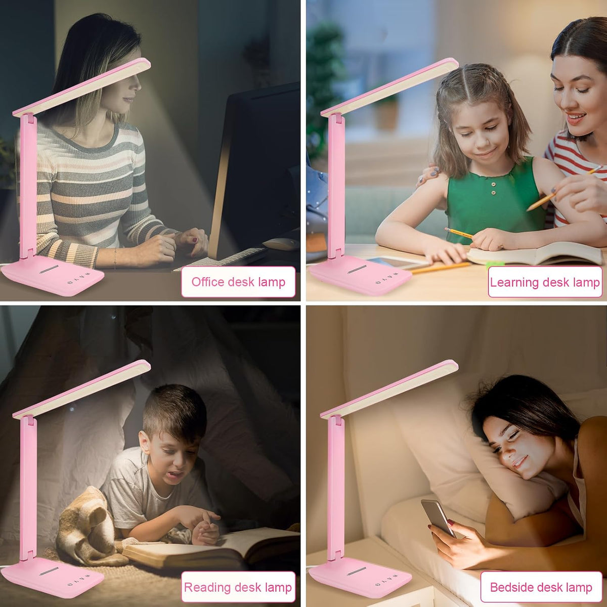LED Desk Lamp Dimmable Table Lamp Reading Lamp with USB Charging Port, 5 Lighting Modes, Sensitive Control, 30/60 Minutes Timer (White, First-Generation)