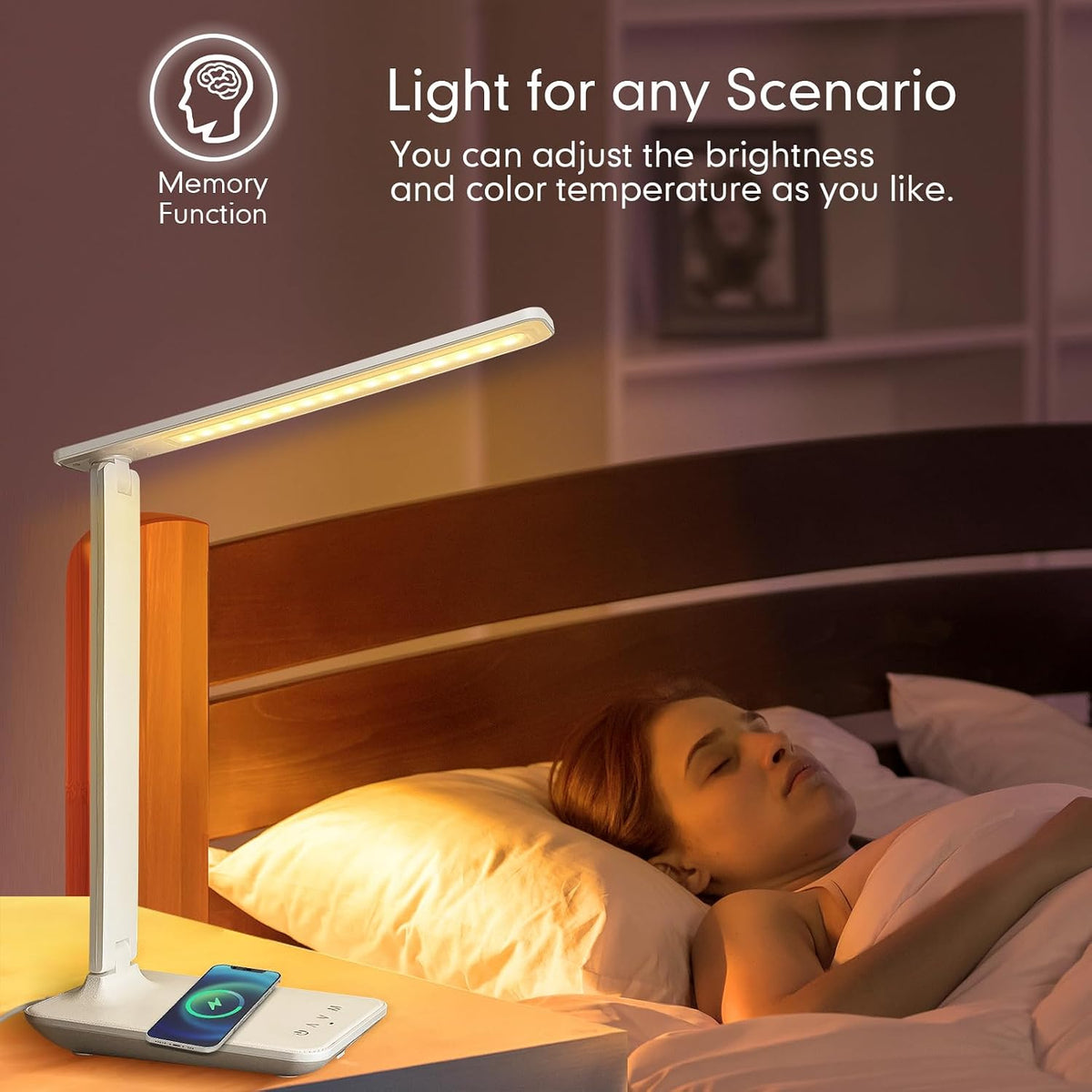 LED Desk Lamp Dimmable Table Lamp Reading Lamp with USB Charging Port, 5 Lighting Modes, Sensitive Control, 30/60 Minutes Timer (White, First-Generation)