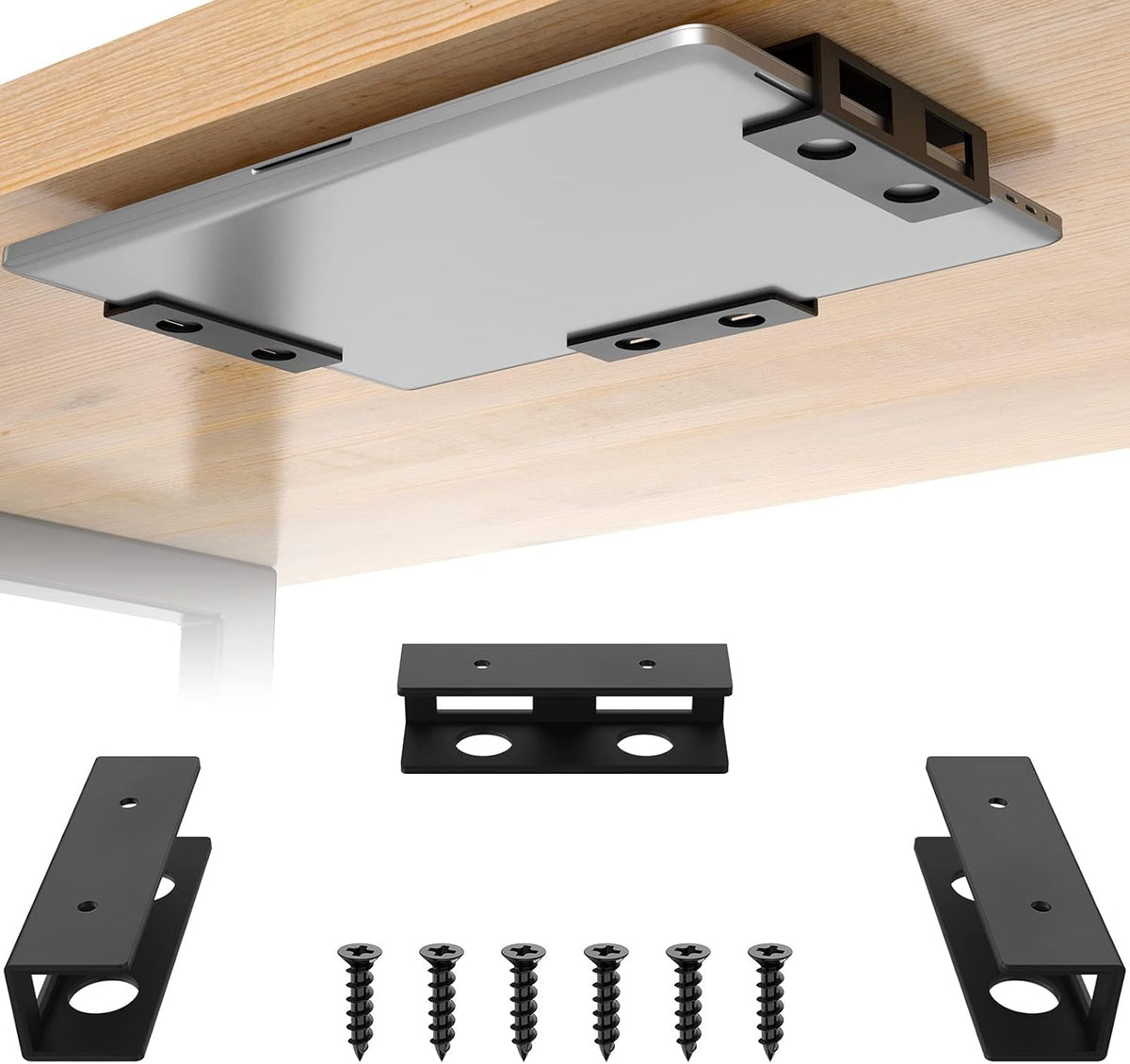 Under Desk Laptop Mount with Anti-Scratch Felt Board Under Desk Laptop Holder Tray Durable Under Desk Shelf for Laptop Thick up to 1.15”
