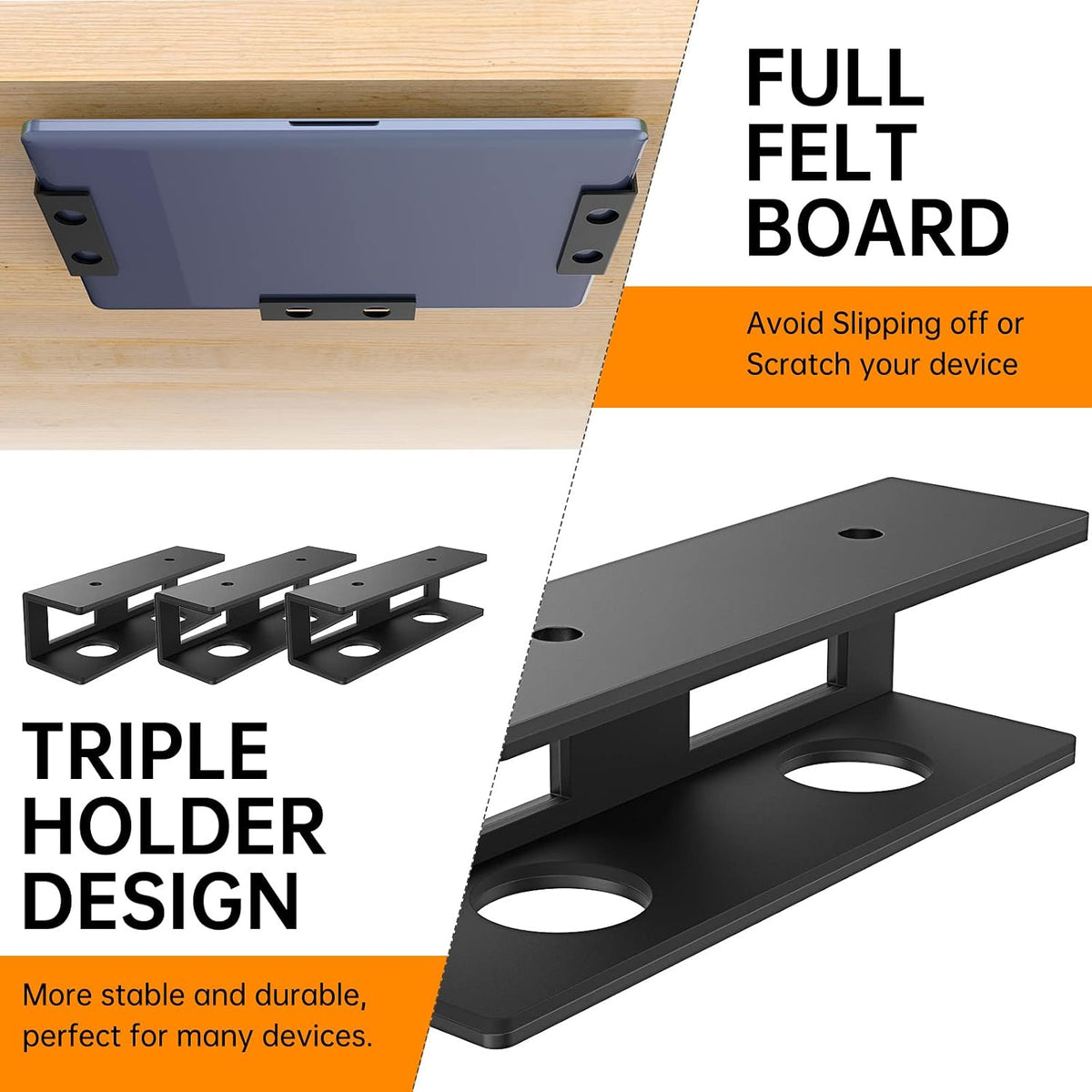 Under Desk Laptop Mount with Anti-Scratch Felt Board Under Desk Laptop Holder Tray Durable Under Desk Shelf for Laptop Thick up to 1.15”