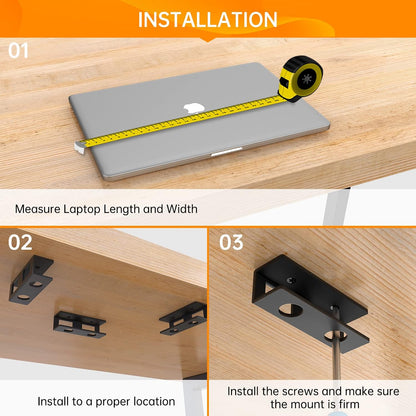 Under Desk Laptop Mount with Anti-Scratch Felt Board Under Desk Laptop Holder Tray Durable Under Desk Shelf for Laptop Thick up to 1.15”