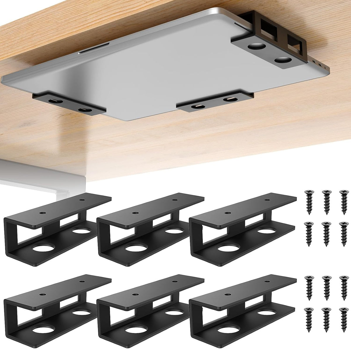 Under Desk Laptop Mount with Anti-Scratch Felt Board Under Desk Laptop Holder Tray Durable Under Desk Shelf for Laptop Thick up to 1.15”