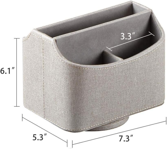 PU Leather Remote Control Holder,360 Degree Spinning Desk TV Remote Caddy,Desk Organizers and Accessories,for Controller,Media,Mail,Calculator,Mobile Phone,Pen Storage Holder(Beige)