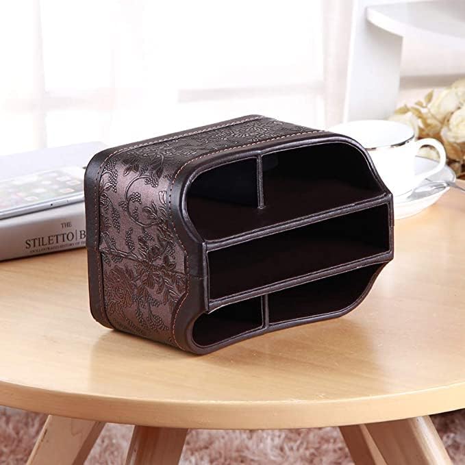 PU Leather Remote Control Holder,360 Degree Spinning Desk TV Remote Caddy,Desk Organizers and Accessories,for Controller,Media,Mail,Calculator,Mobile Phone,Pen Storage Holder(Beige)