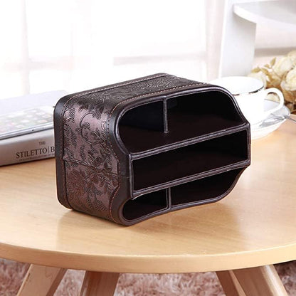 PU Leather Remote Control Holder,360 Degree Spinning Desk TV Remote Caddy,Desk Organizers and Accessories,for Controller,Media,Mail,Calculator,Mobile Phone,Pen Storage Holder(Beige)