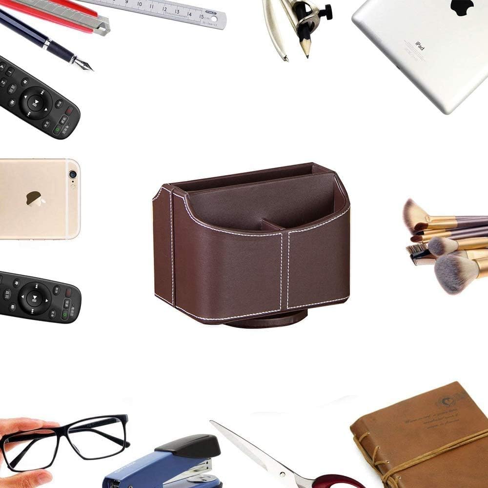 PU Leather Remote Control Holder,360 Degree Spinning Desk TV Remote Caddy,Desk Organizers and Accessories,for Controller,Media,Mail,Calculator,Mobile Phone,Pen Storage Holder(Beige)