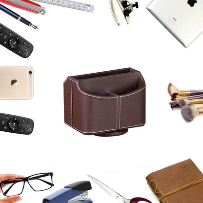 PU Leather Remote Control Holder,360 Degree Spinning Desk TV Remote Caddy,Desk Organizers and Accessories,for Controller,Media,Mail,Calculator,Mobile Phone,Pen Storage Holder(Beige)
